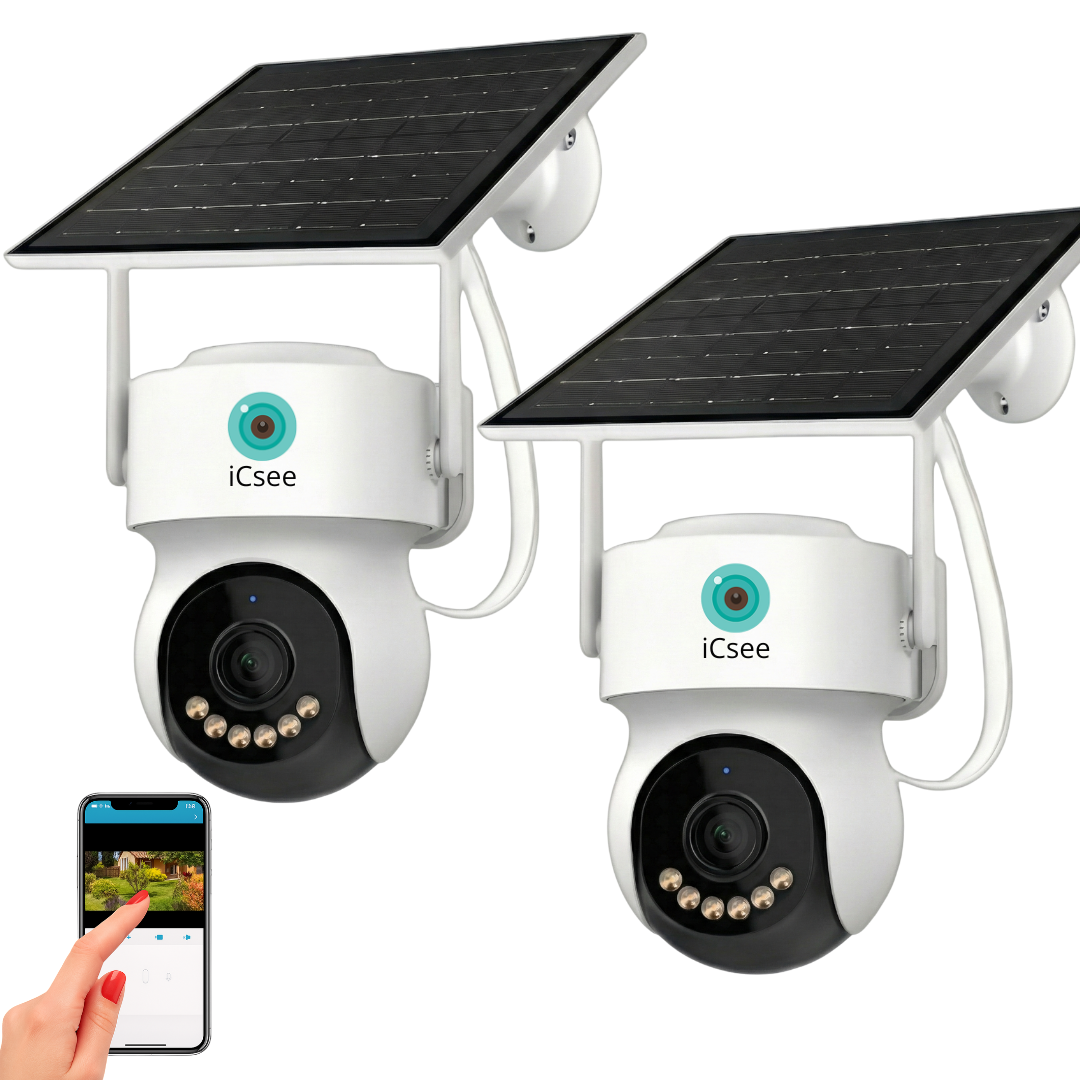 Cámara Inalámbrica Wifi 2k Solar Icsee Exterior Domo Kit x2